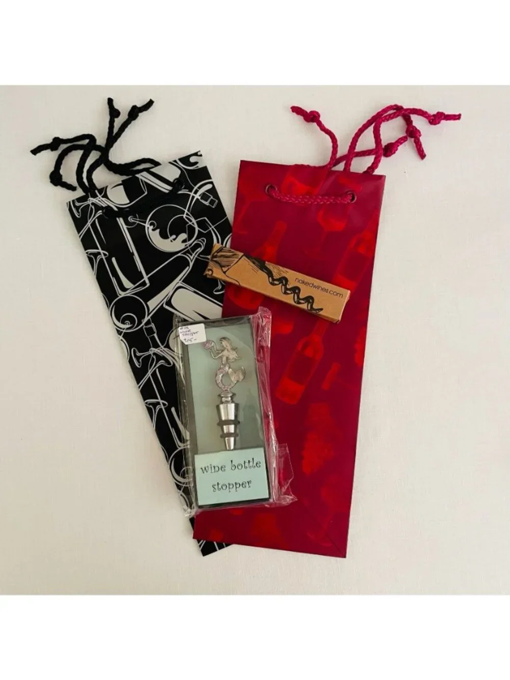 Wine Lover Gift Set Mermaid Wine Stopper Corkscrew 2 Gift Bags New Hostess
